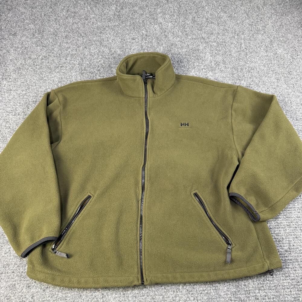 Helly Hansen Fleece Jacket Mens Large Green Full Zip Outdoor Hiking Warm